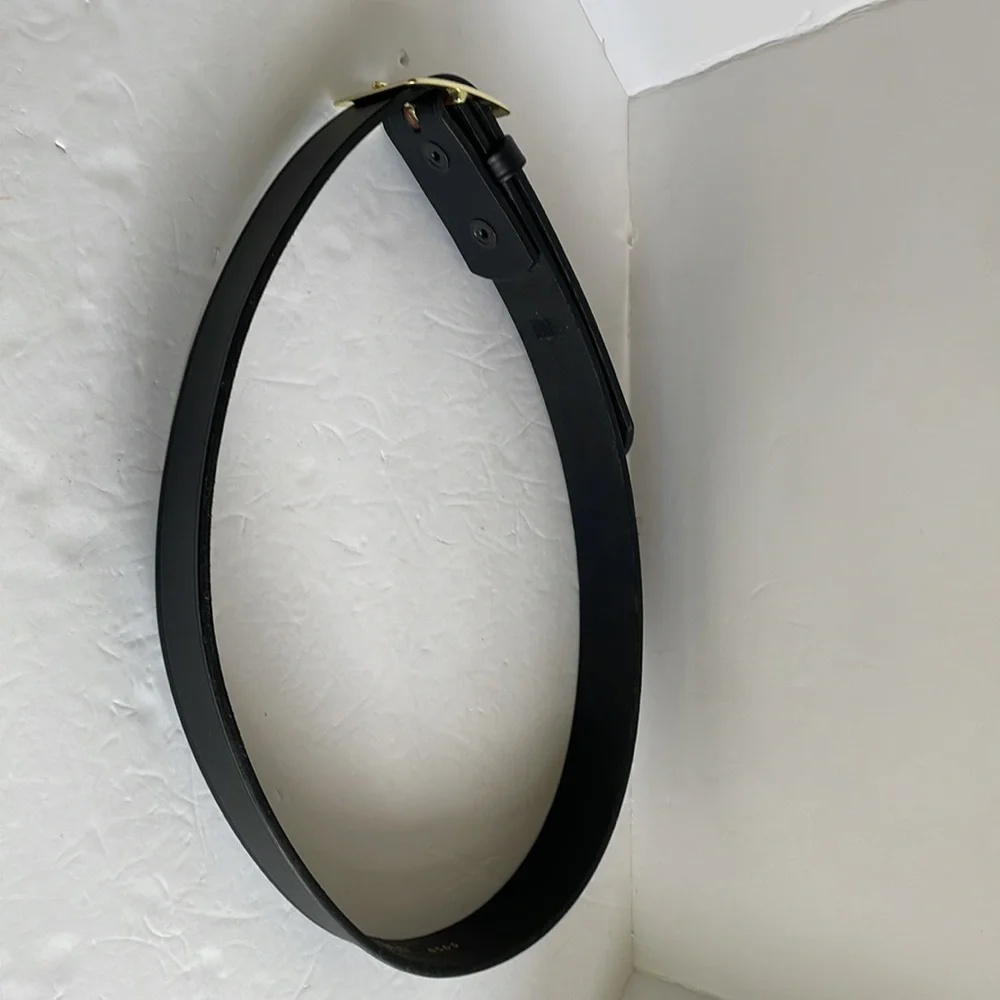 Boston Leather Belt 38 Black Gold Buckle 6505